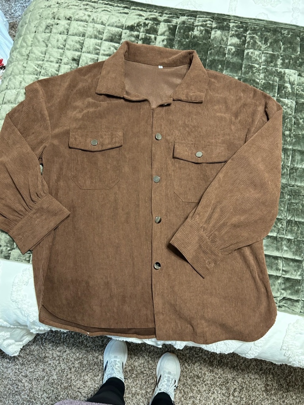 SHEIN Brown Corduroy Button-Up Shirt Jacket